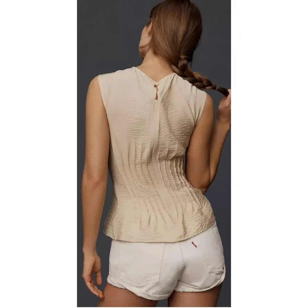 Anthropologie The Della Pleated-Waist Shell Top | Ivory | Size Large NWT - Picture 5 of 10